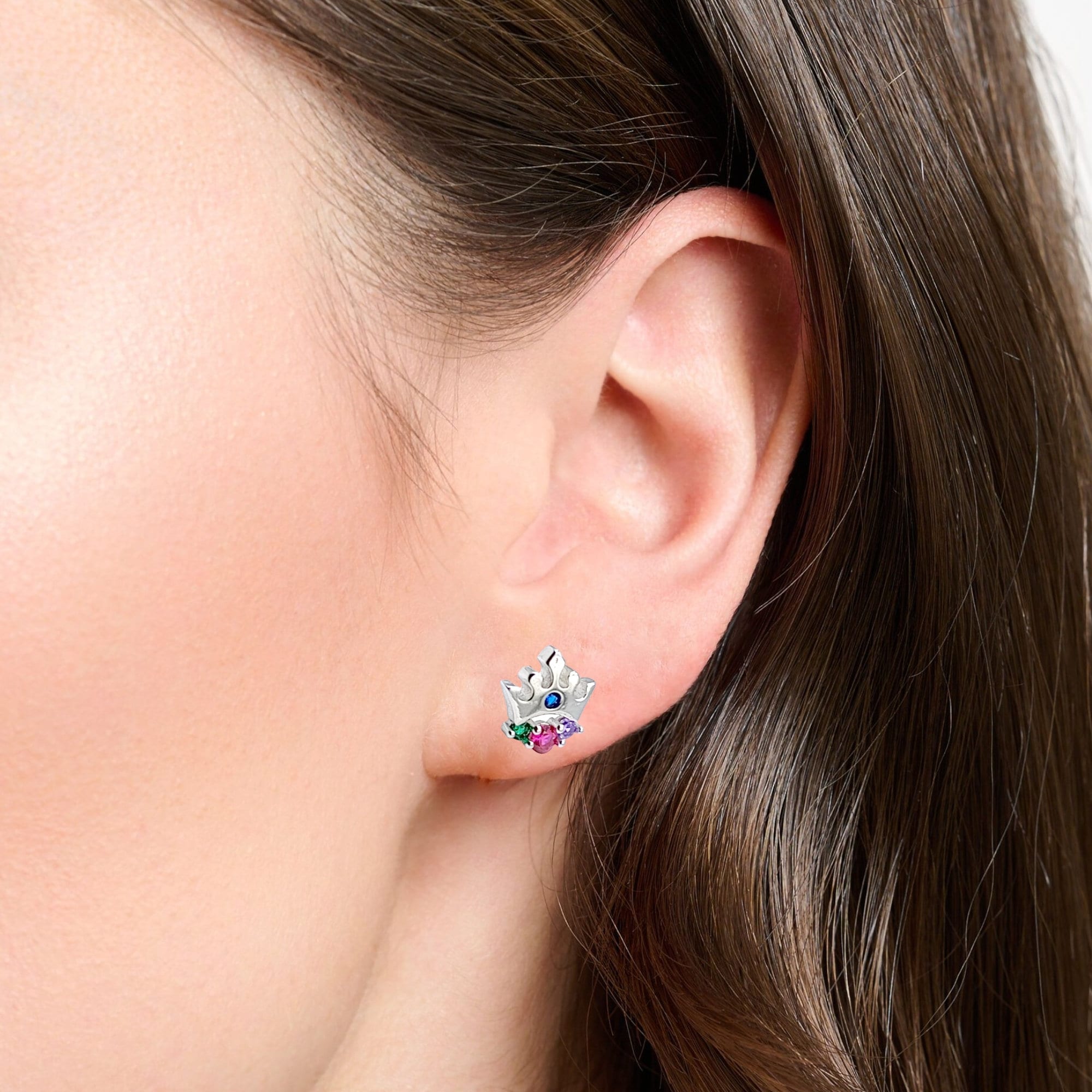 Sterling Silver Crown Earring with Multi Coloured CZ Detail Queen Princess Stud Earrings Minimalist Handmade Gift