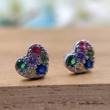 925 Sterling Silver Lovely Heart with Multicolor CZ Stud Earrings Jewellery for Women Handmade Gift