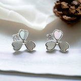 925 Sterling Silver Three Leaf clover Earring Mother of Pearl earrings CZ Solitaire Stud Earrings for Women