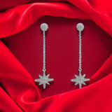 Star Hanging Earrings 925 Sterling Silver Cross Drop and Danglers With CZ Stones Cubic Zirconia Art Minimalist Handmade Gift