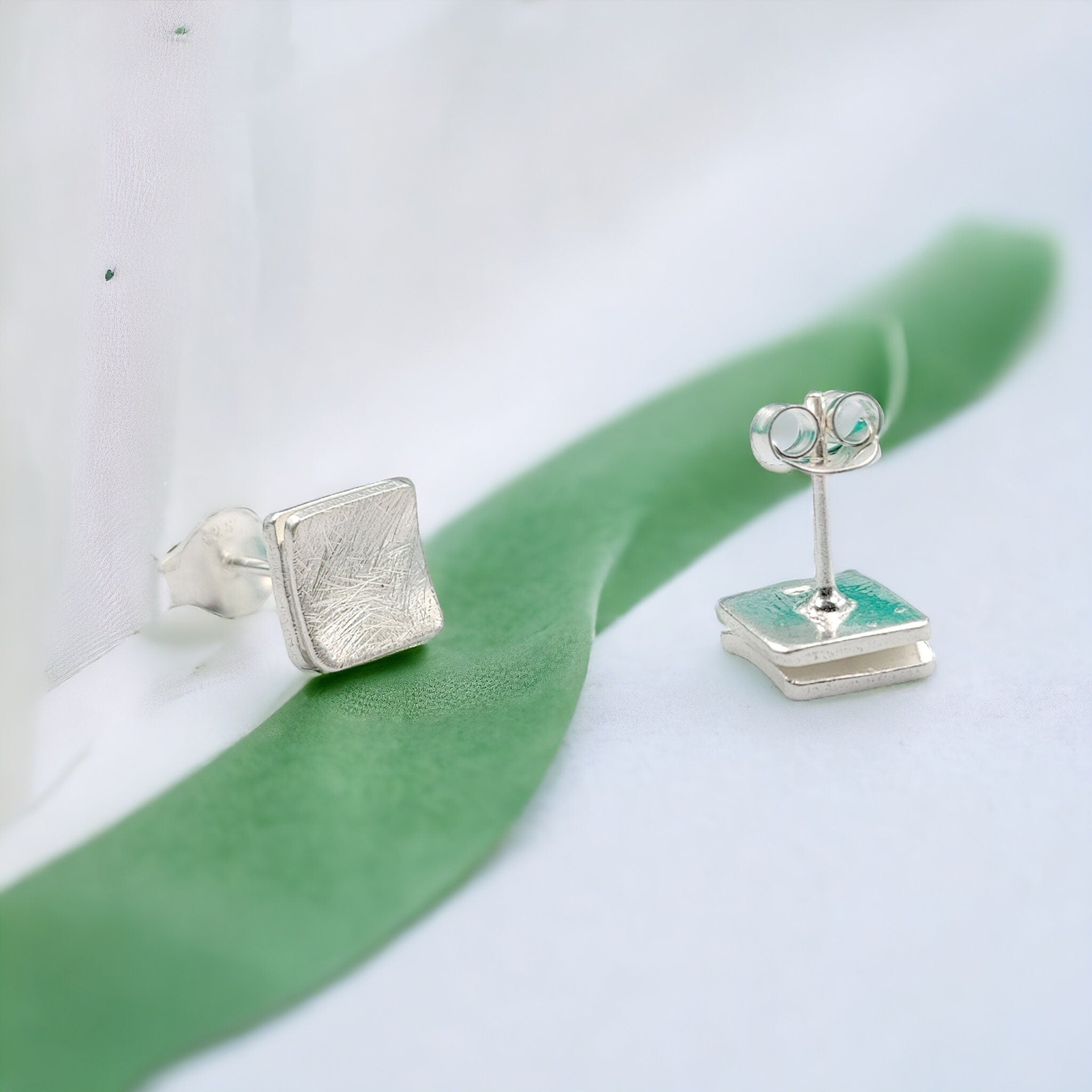 Matte Finished Double layer Curved Square Studs 925 Sterling Silver Cubic Earrings Stylish Stud Earrings for Women