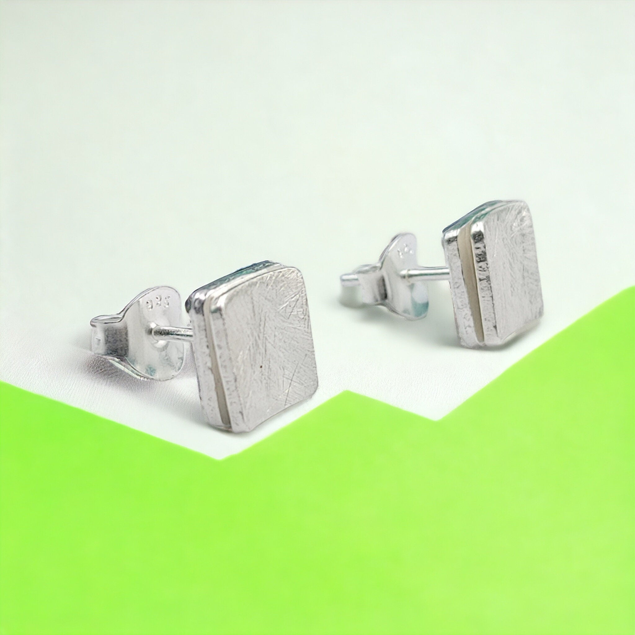 Matte Finished Double layer Curved Square Studs 925 Sterling Silver Cubic Earrings Stylish Stud Earrings for Women