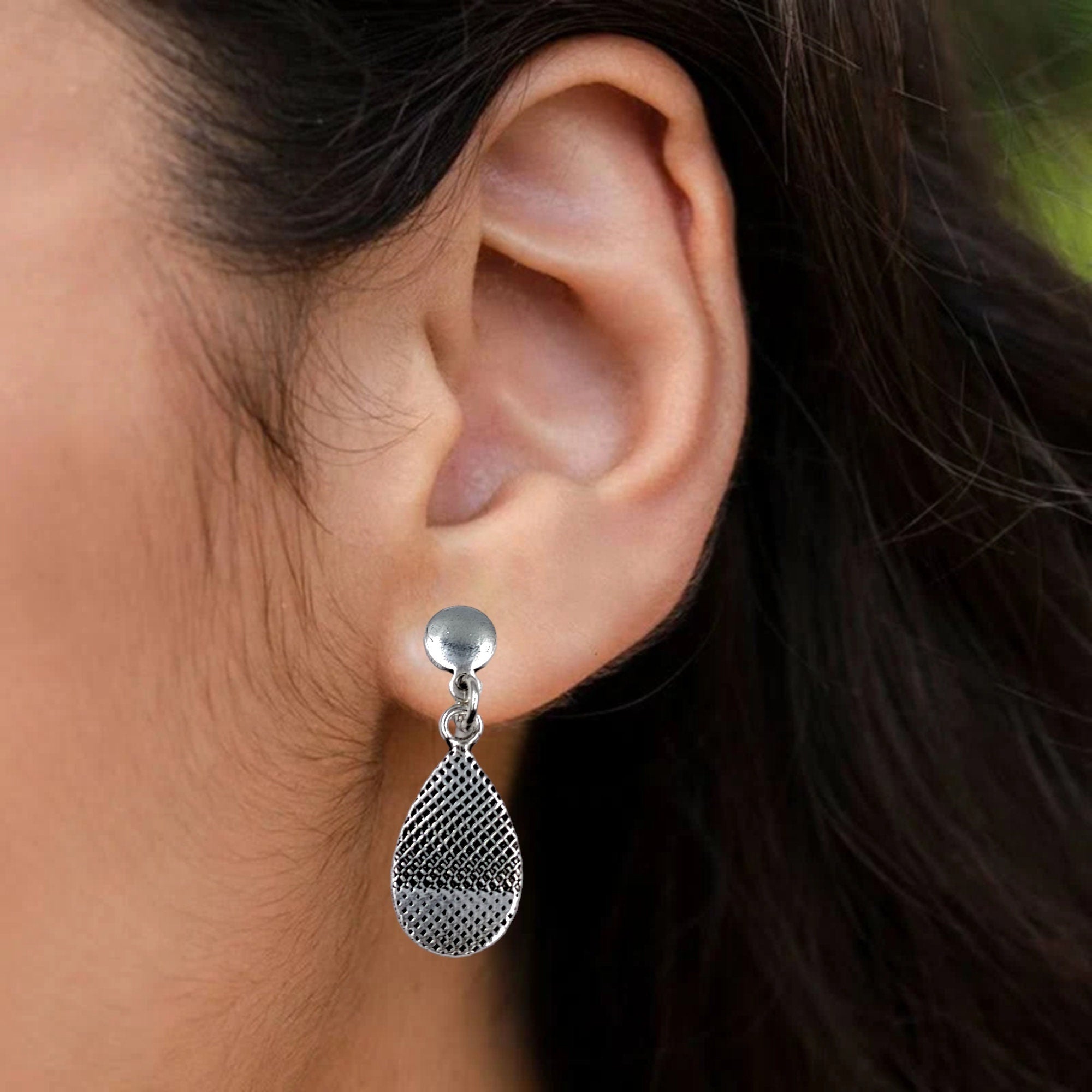 Solid Oxidized Silver Teardrop Earrings 925 Solid Silver Dangler Pear Shape Hanging Earrings Minimalist Handmade Gift for Mother