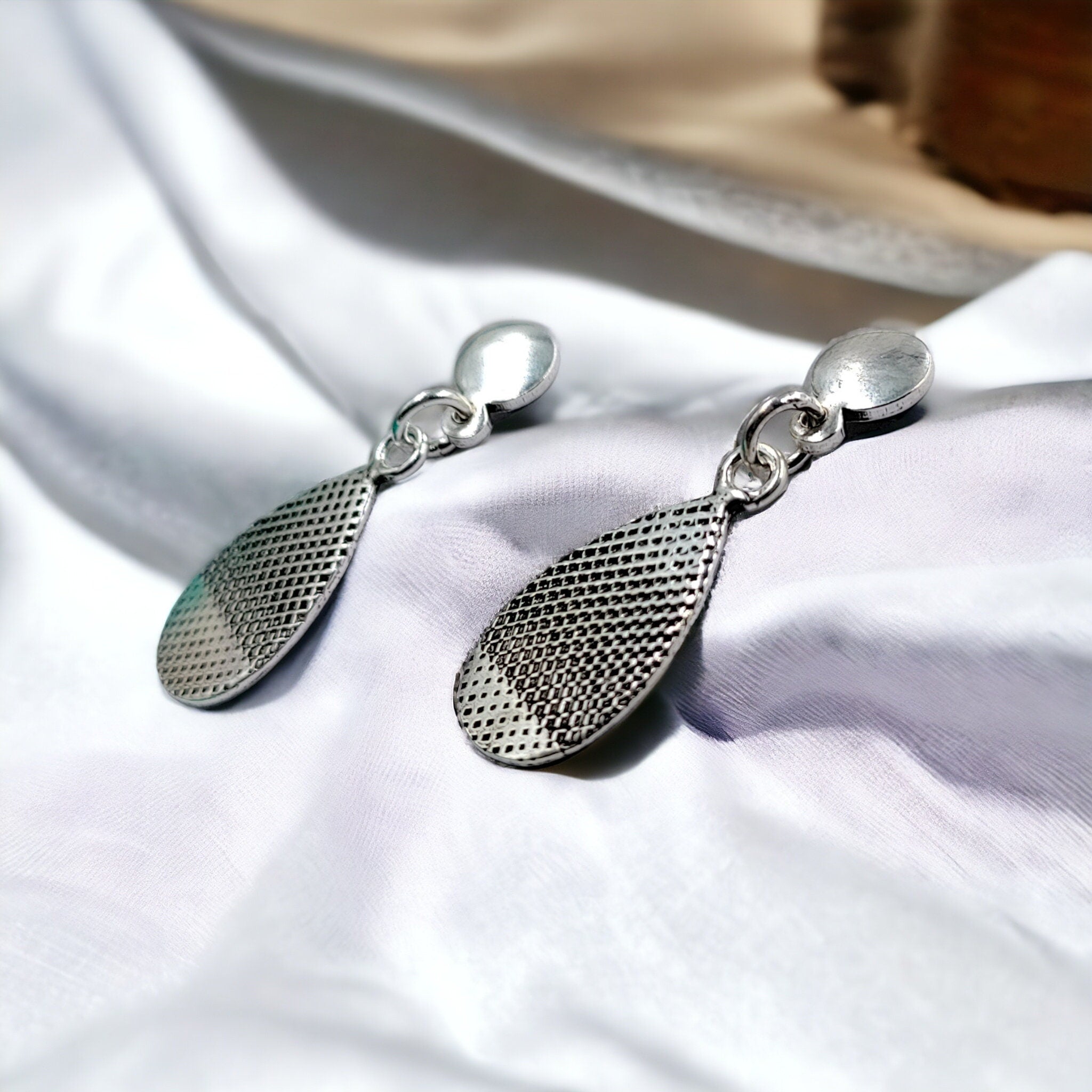 Solid Oxidized Silver Teardrop Earrings 925 Solid Silver Dangler Pear Shape Hanging Earrings Minimalist Handmade Gift for Mother