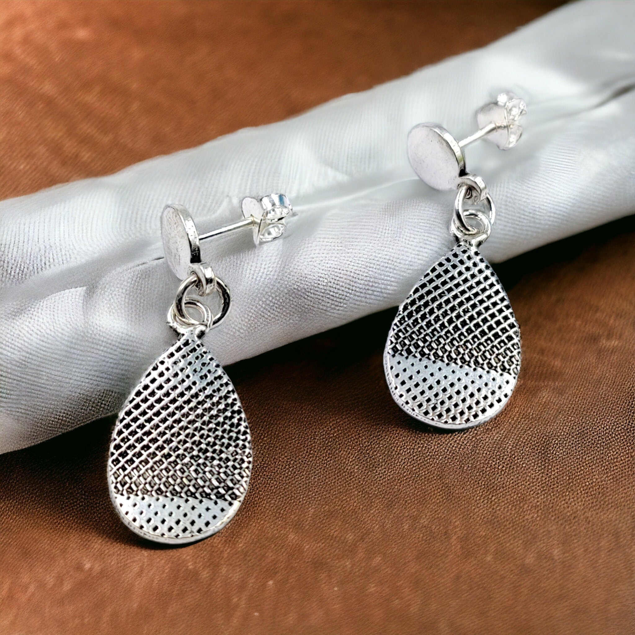 Solid Oxidized Silver Teardrop Earrings 925 Solid Silver Dangler Pear Shape Hanging Earrings Minimalist Handmade Gift for Mother