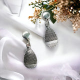 Solid Oxidized Silver Teardrop Earrings 925 Solid Silver Dangler Pear Shape Hanging Earrings Minimalist Handmade Gift for Mother