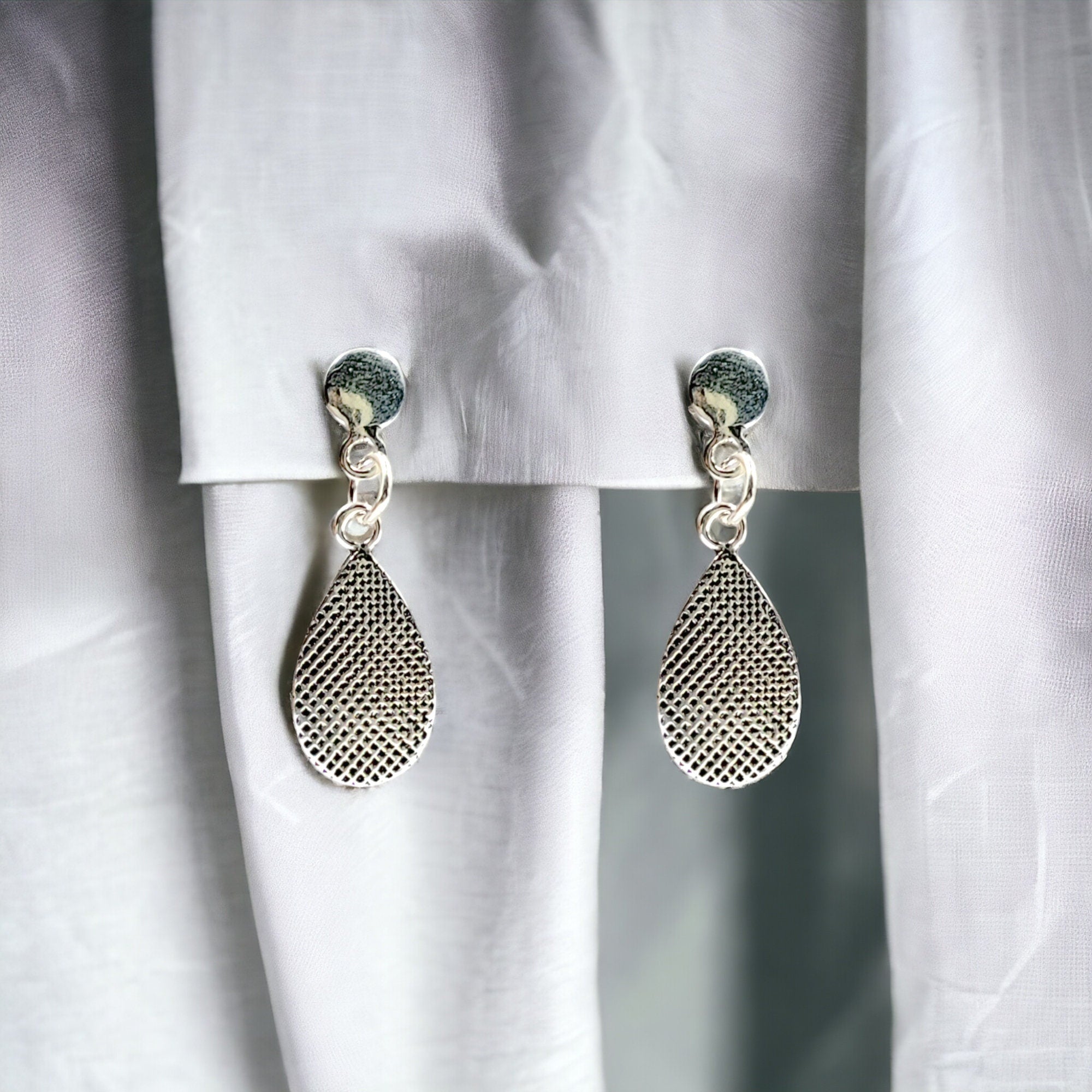 Solid Silver Oxidized Teardrop Earrings 925 Solid Silver Dangler Pear Shape Hanging Earrings Minimalist Handmade Gift for Mother