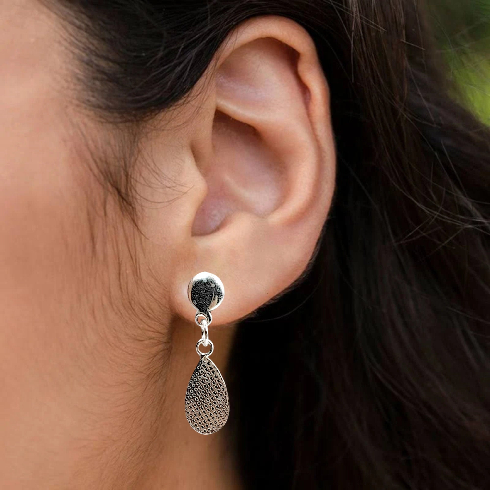 925 Sterling Silver Oxidized Teardrop Earrings Dangler Solid Silver Pear Shape Hanging Earrings Minimalist Handmade Gift