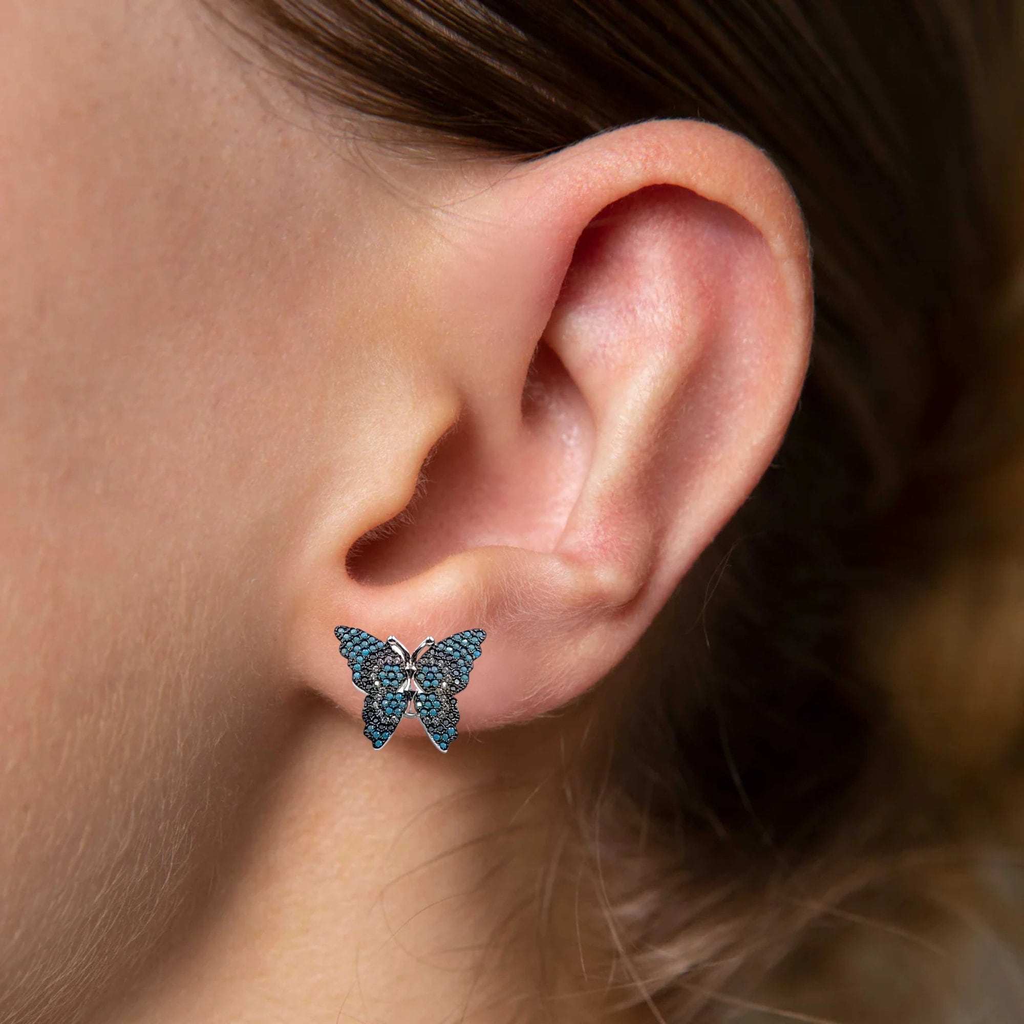 925 Sterling Silver Blue Evil Eye Butterfly Stud Earrings Silver Cubic Zirconia Insect Stud Earring Minimalist Handmade Gift