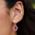 925 Silver Hamsa Stunning Hoop Earrings CZ Art Earrings Hand Sign Boho Stud Minimalist Handmade Gift-31x14 mm