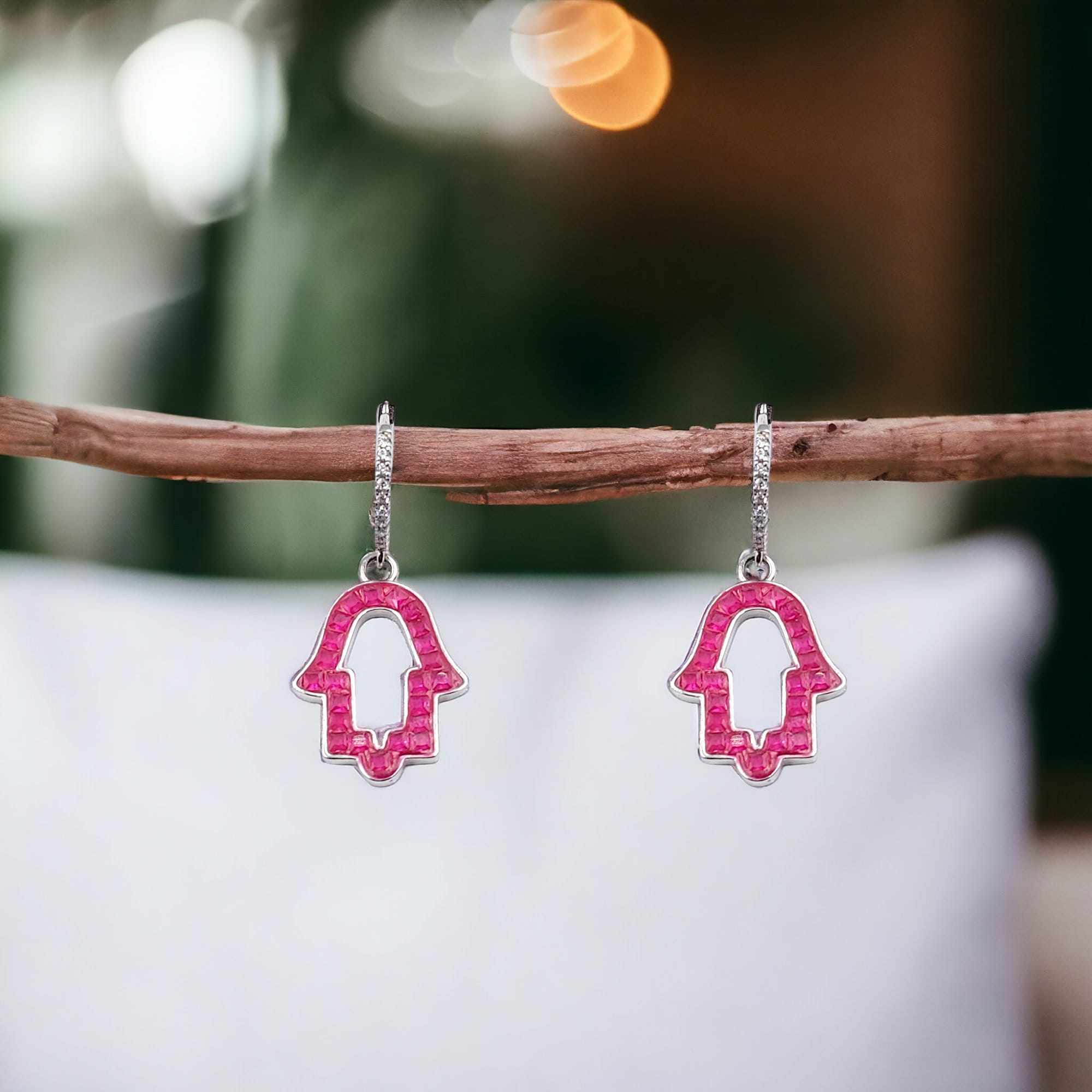 925 Silver Hamsa Stunning Hoop Earrings CZ Art Earrings Hand Sign Boho Stud Minimalist Handmade Gift-31x14 mm