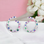 Multi Rainbow Color CZ Twisted Hoop Earrings Multi color Hoop Gift-40x33 mm