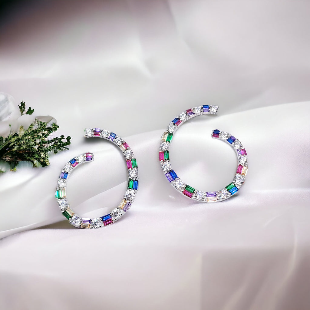 Multi Rainbow Color CZ Twisted Hoop Earrings Multi color Hoop Gift-40x33 mm