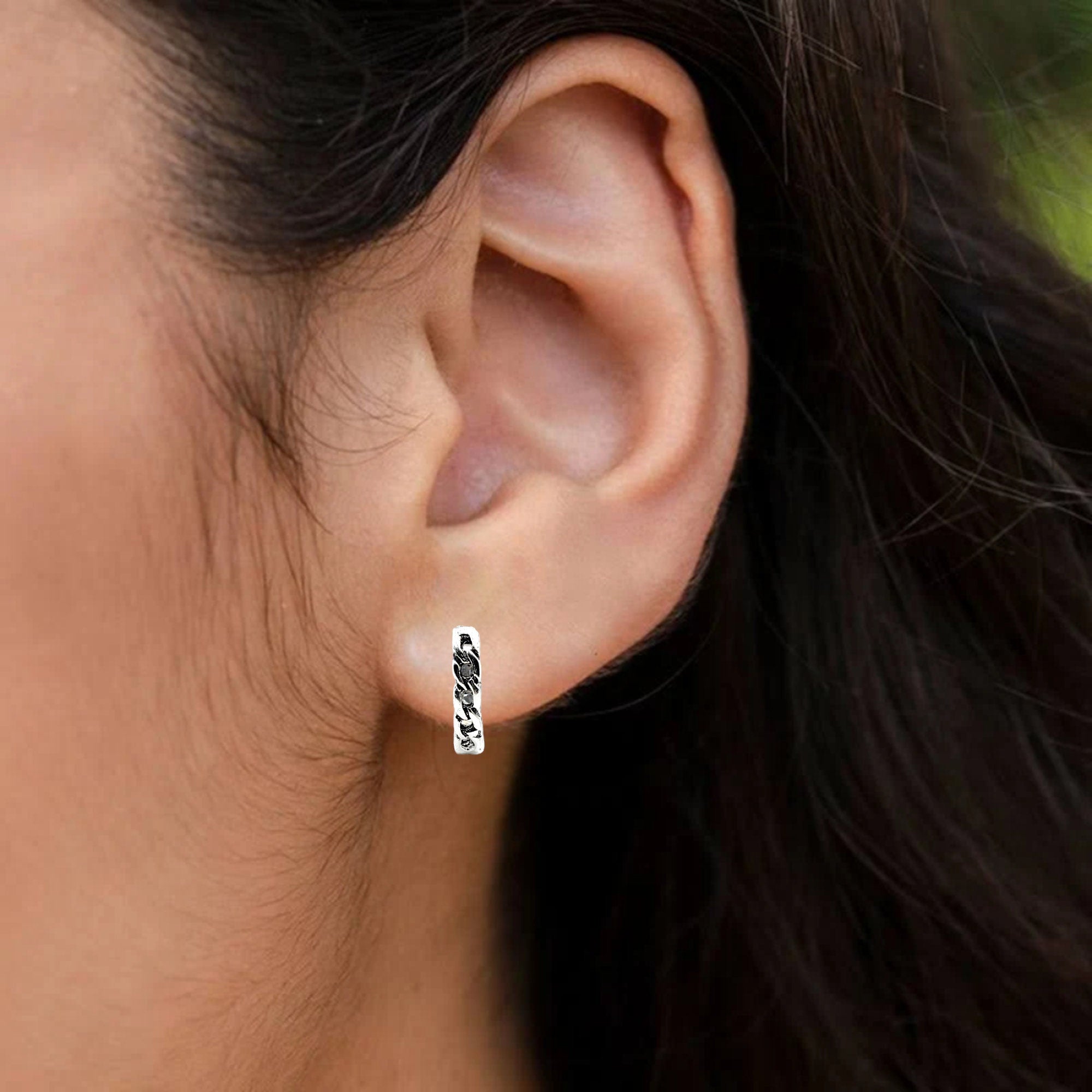 Chain Link Hoop Earrings Chunky Earrings Silver Hoop Earrings Minimalist Handmade Gift,Daily Jewellery-Length-11 mm