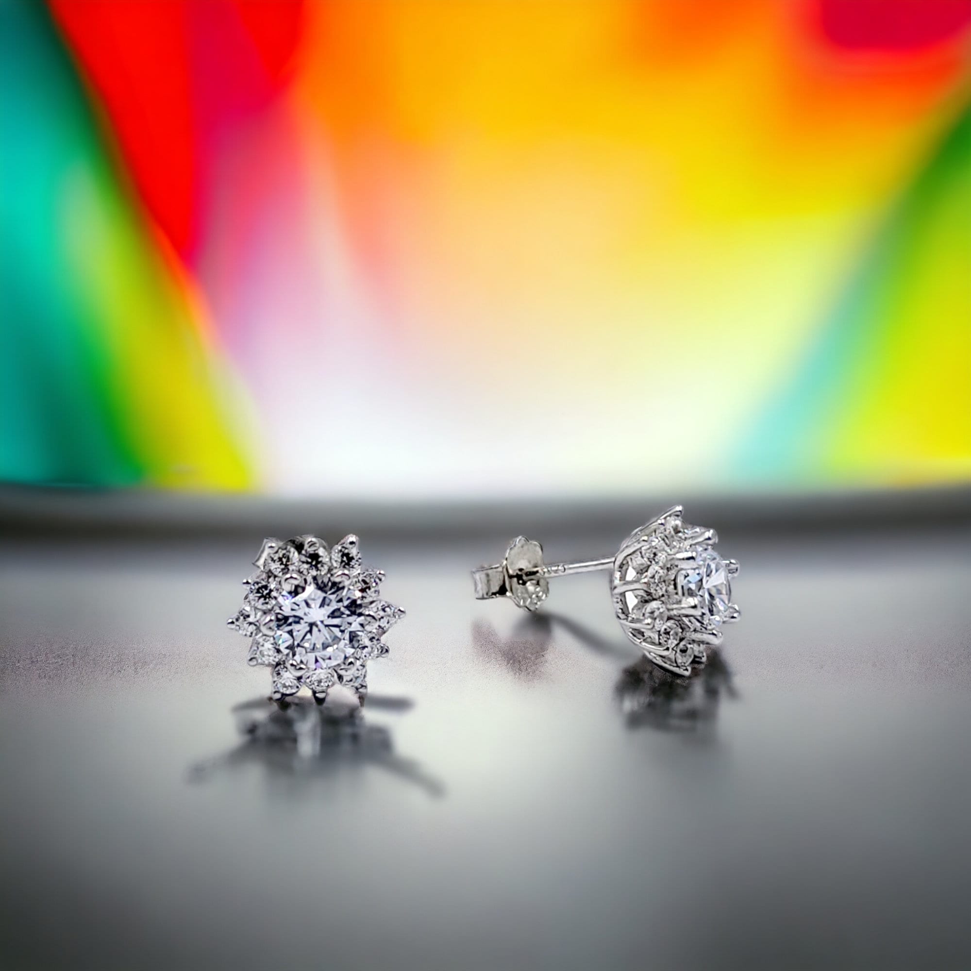 Stud Earrings Women Floral Round CZ Diamond Present Wedding Engagement Party Gift Circle Bridal Gift -10x10 mm