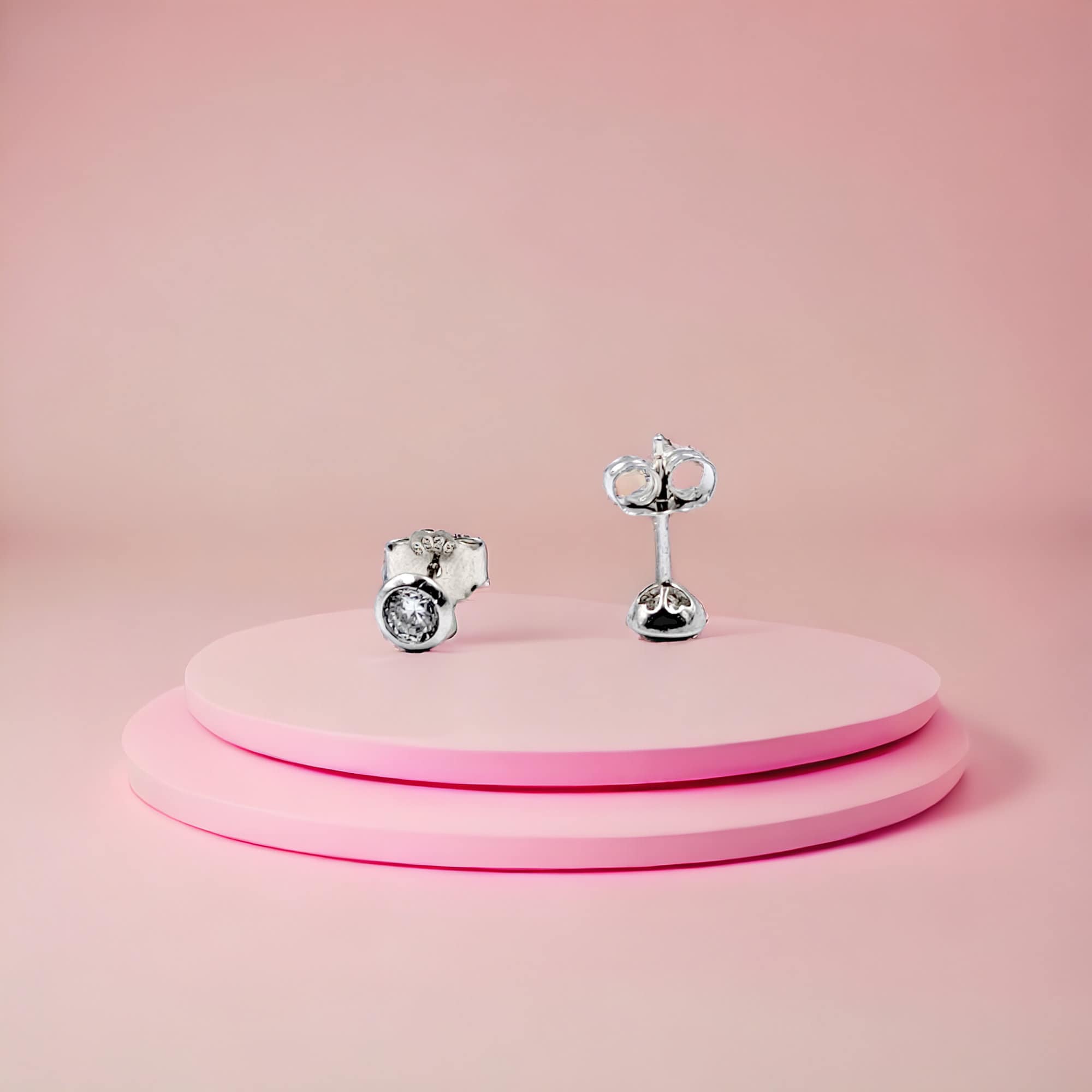 Stud Earrings Women Floral Round CZ Diamond Bezel-Set Stud Earrings Party Gift Mother's Day Gift Minimalist Handmade Gift