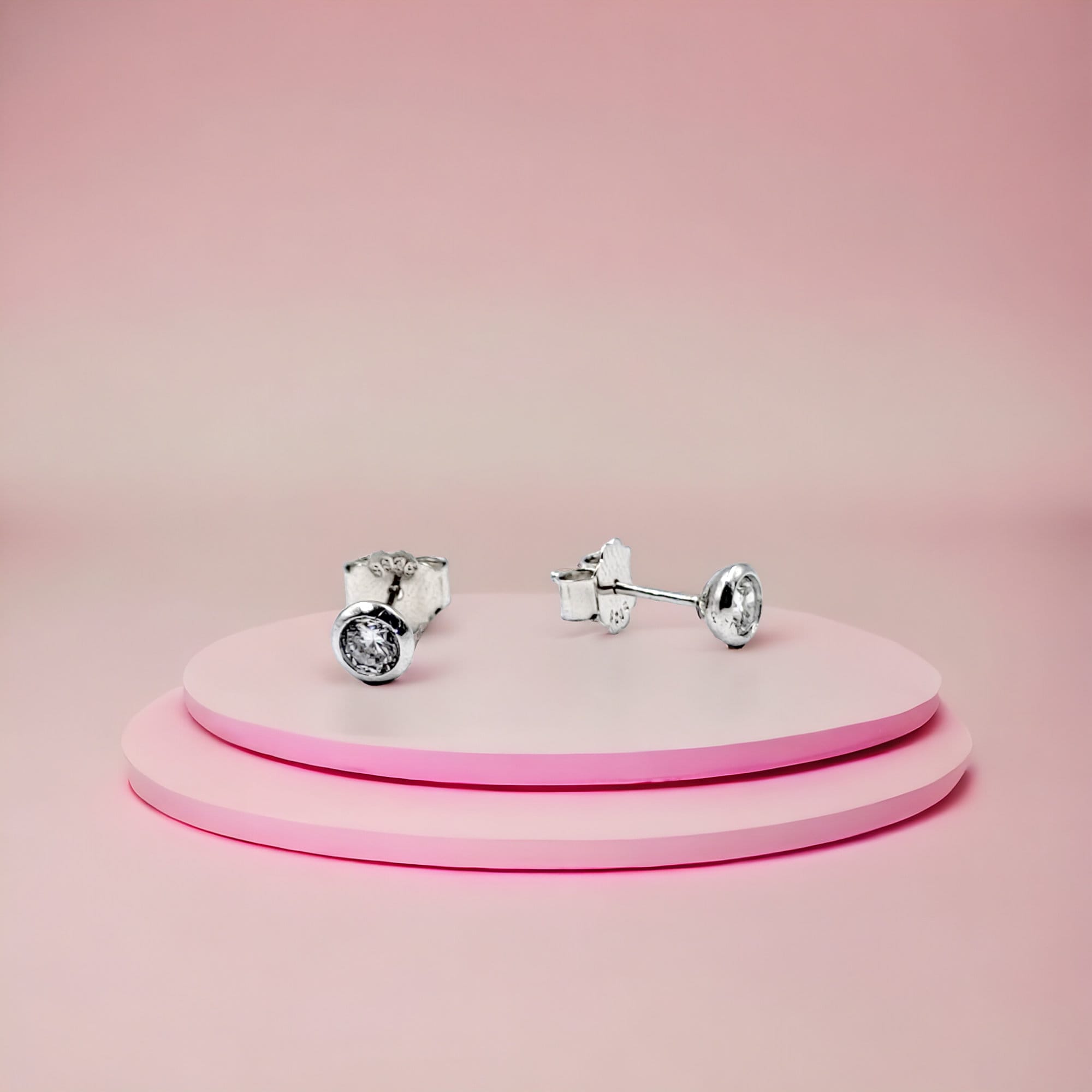 Stud Earrings Women Floral Round CZ Diamond Bezel-Set Stud Earrings Party Gift Mother's Day Gift Minimalist Handmade Gift