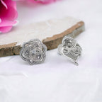 Silver Floral Stud Earrings Sparkling CZ 925 Sterling Silver Stud Asymmetric Unique Trending Jewellery Minimalist Handmade Gift