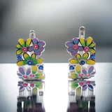 Flower Enamel 925 Sterling Silver Hoop Earrings Plated Earrings Flower Design Earrings Minimalist Handmade Gift-17x10 mm