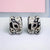 Geometrics Pattern Black & White Wide Earrings 925 Sterling Silver CZ Statement Enamel Jewelry-17x12 mm