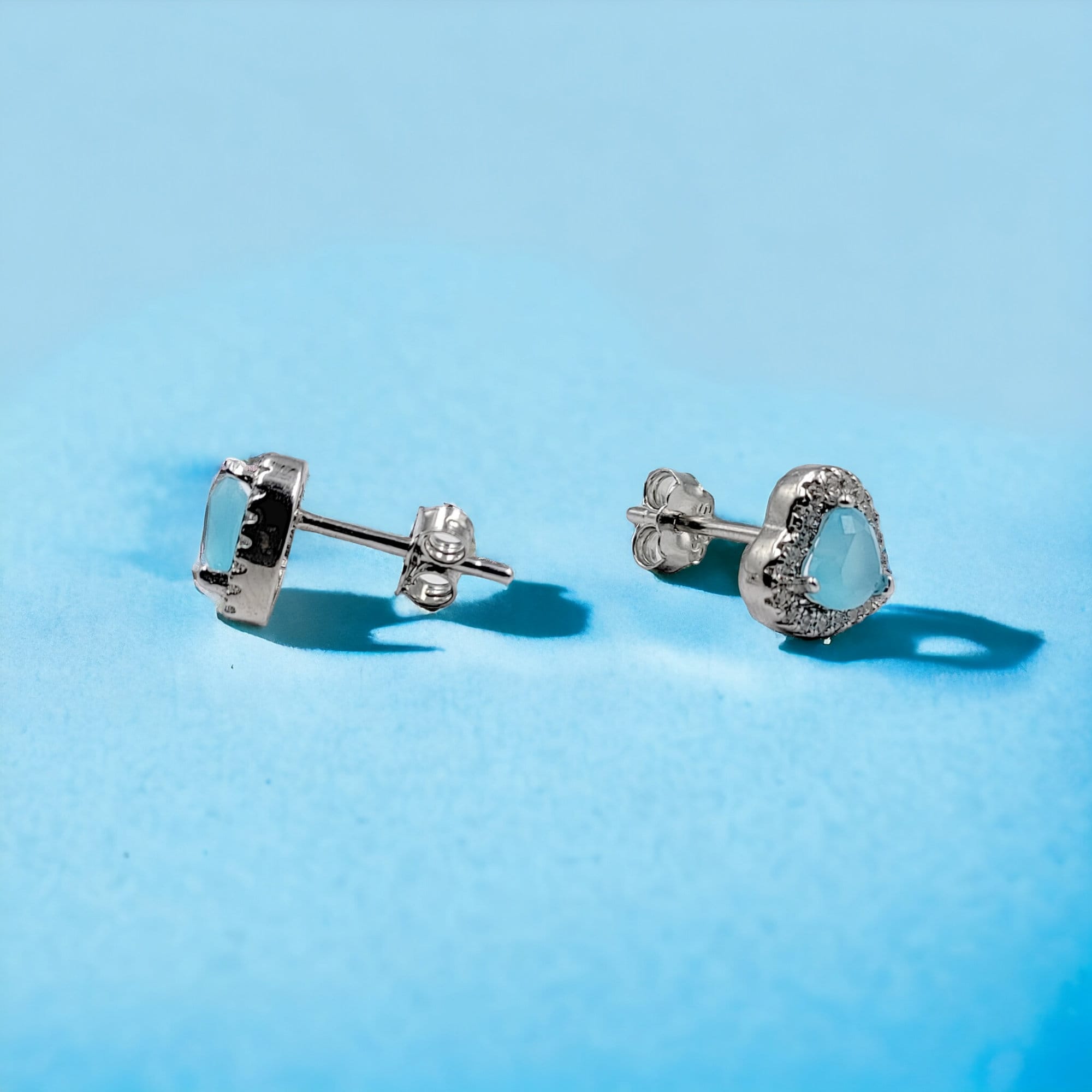 Turquoise Cubic Zirconia Diamond Heart Stud Earrings Minimalist Jewelry Gift