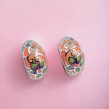 Orange Floral Petal Earrings Classic Trendy Enamel Earrings 925 Sterling Silver Flower Design Hoops-17x10 mm