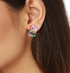 Pretty Enamel Hoop Earring 925 Sterling Silver Multi color Clip-on Earring for Gift-16x10 mm