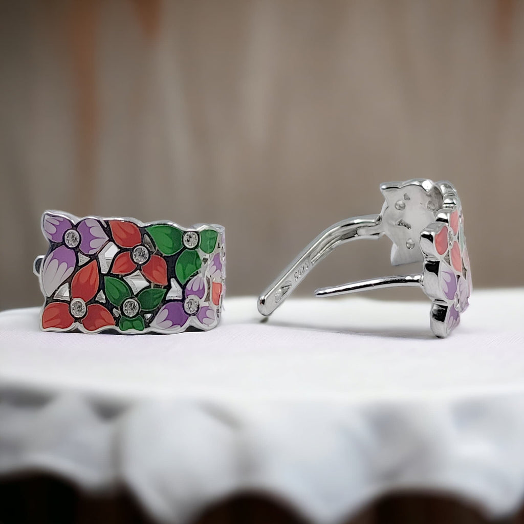 Pretty Enamel Hoop Earring 925 Sterling Silver Multi color Clip-on Earring for Gift-16x10 mm
