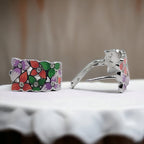Pretty Enamel Hoop Earring 925 Sterling Silver Multi color Clip-on Earring for Gift-16x10 mm
