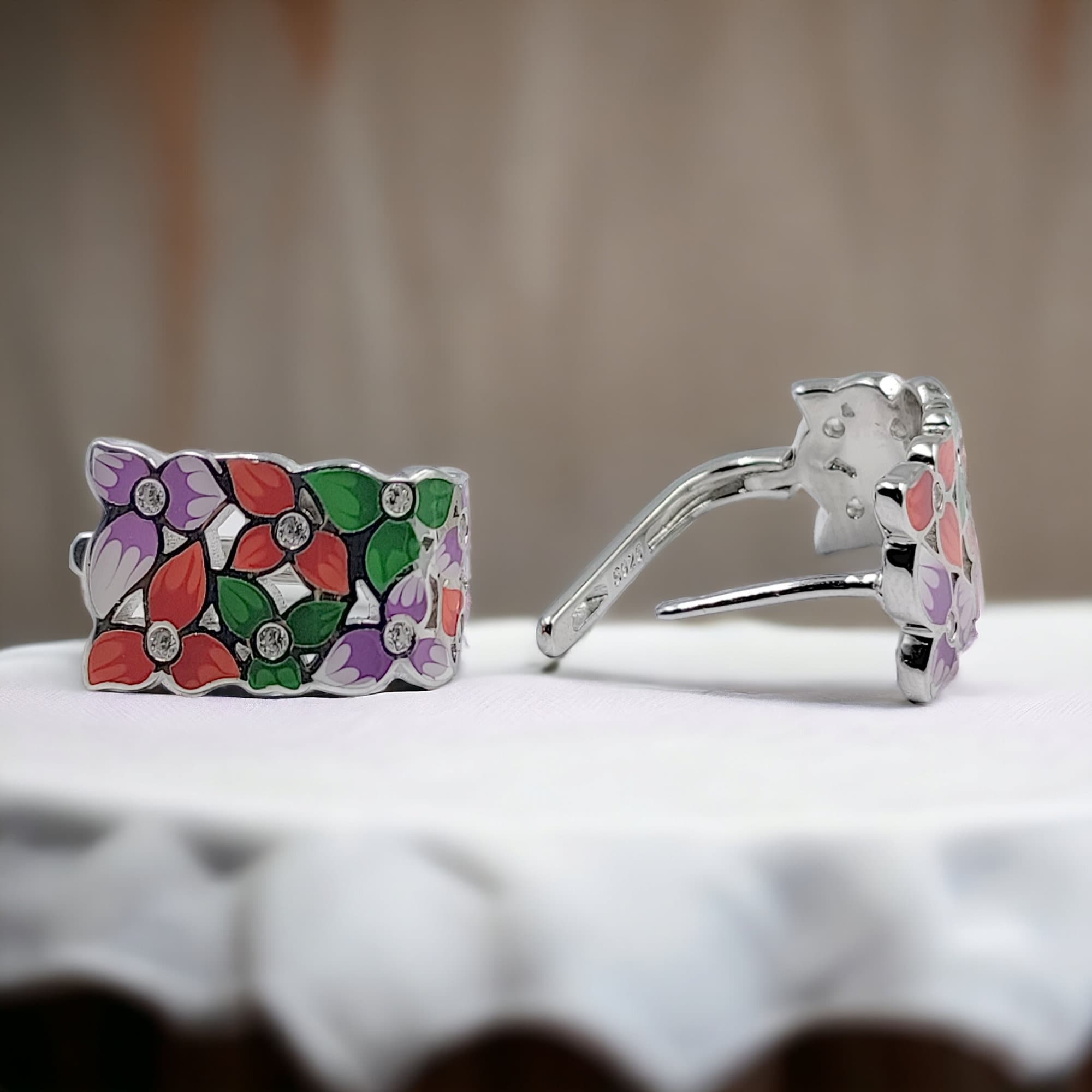 Pretty Enamel Hoop Earring 925 Sterling Silver Multi color Clip-on Earring for Women Minimalist Handmade Gift-16x10 mm