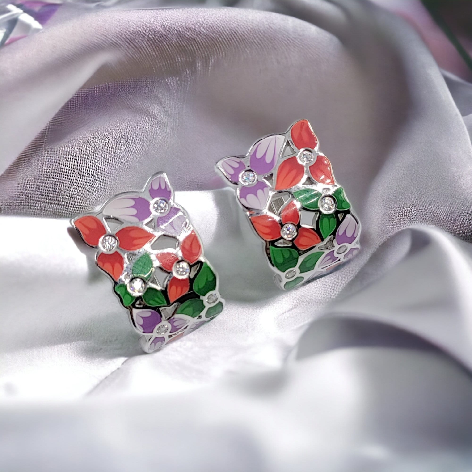 Pretty Enamel Hoop Earring 925 Sterling Silver Multi color Clip-on Earring for Women Minimalist Handmade Gift-16x10 mm