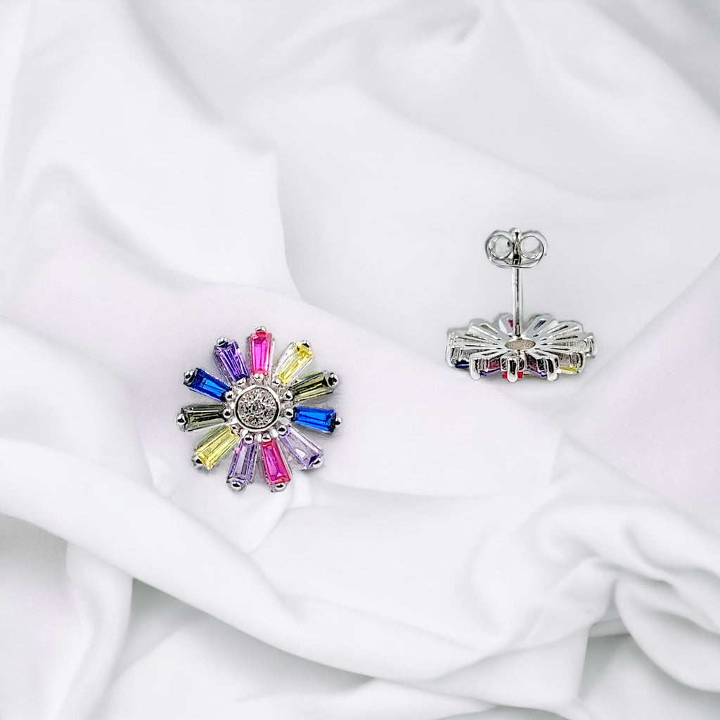 Daisy Colorful Earrings 925 Sterling Silver earrings with Colorful CZ