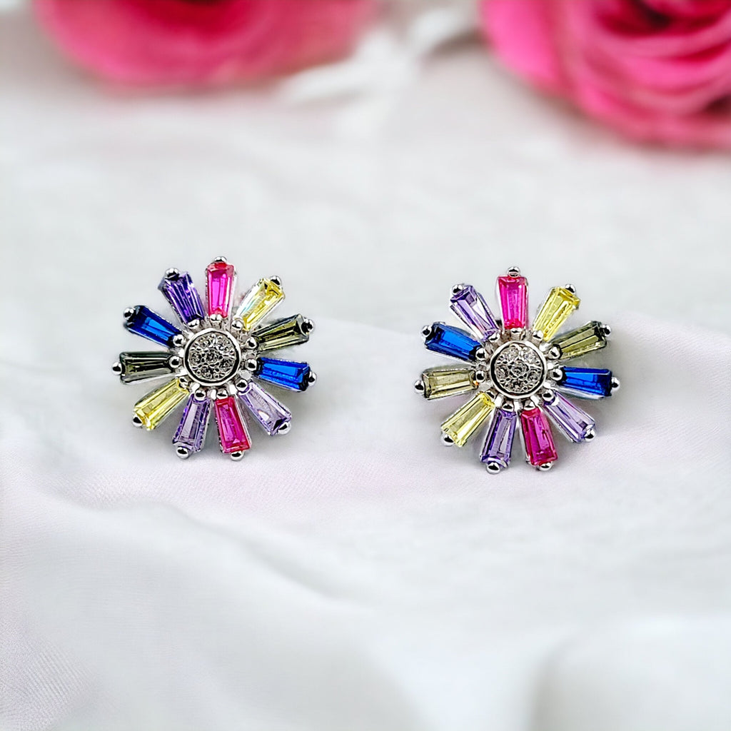 Daisy Colorful Earrings 925 Sterling Silver earrings with Colorful CZ