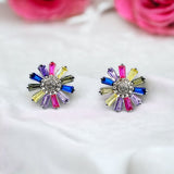 Daisy Colorful Earrings 925 Sterling Silver earrings with Colorful CZ Earrings Circle Floral Bridesmaids Gift