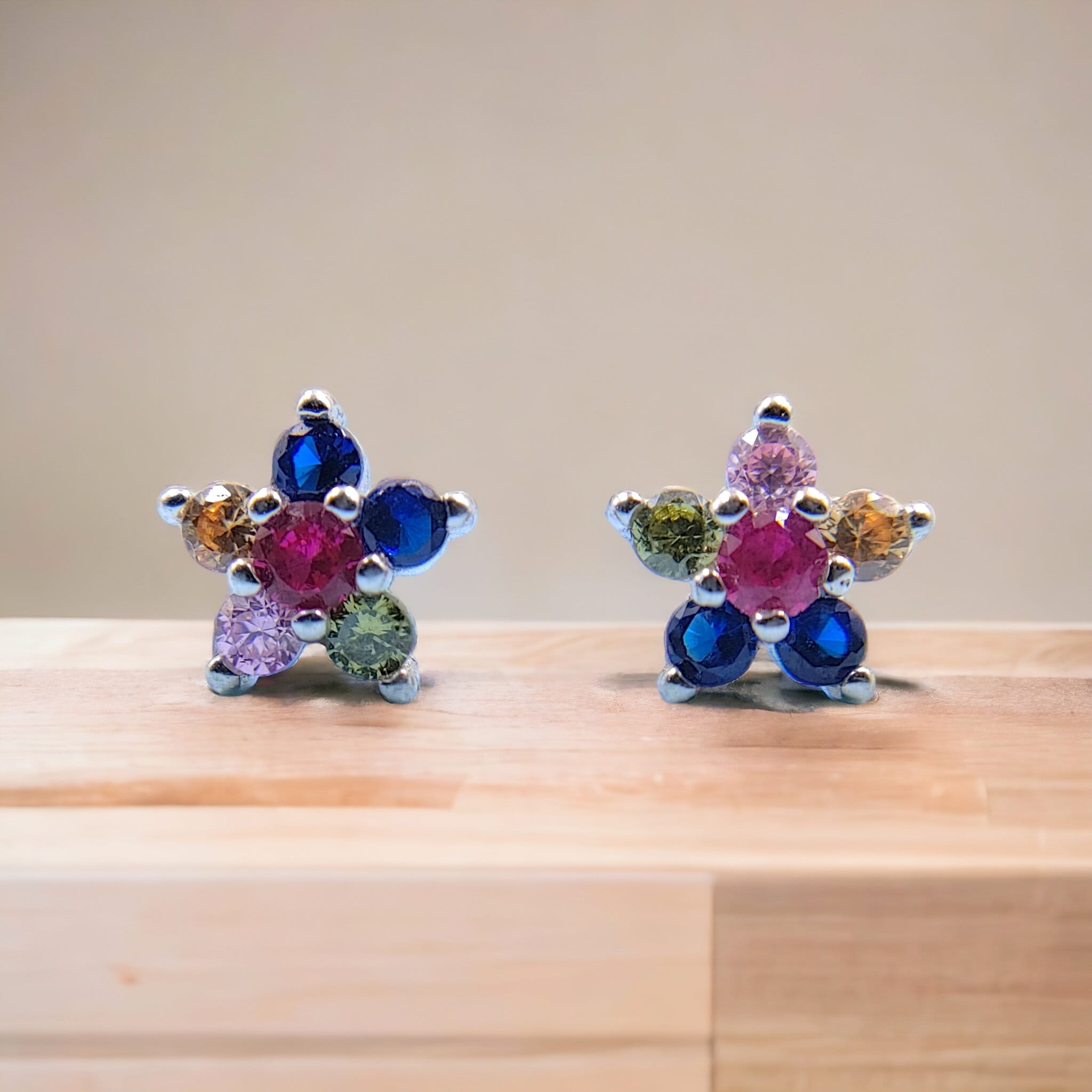 Vibrant Colored CZ Flower Design Stud Earrings Stylish Colorful CZ Diamond Earring Trending Minimalist Handmade Gift