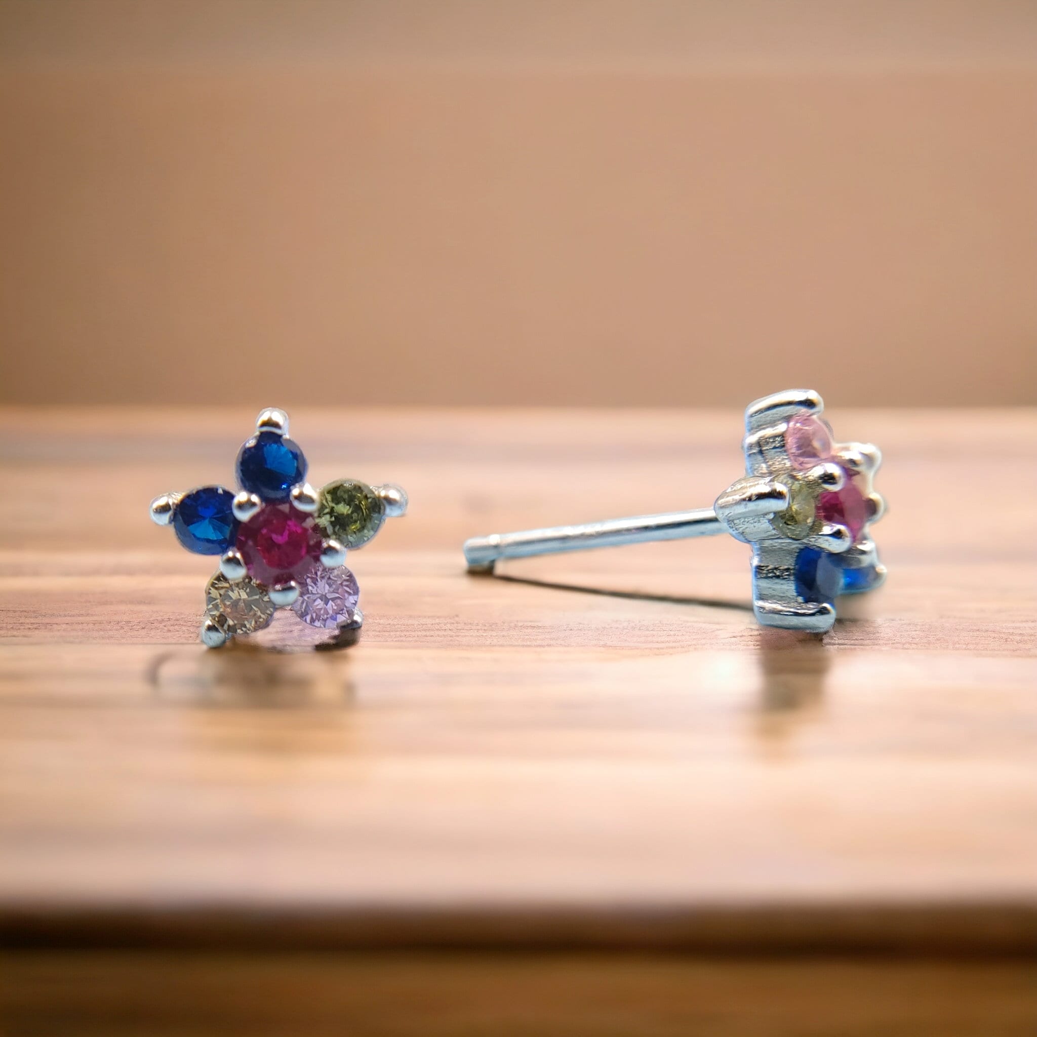 Vibrant Colored CZ Flower Design Stud Earrings Stylish Colorful CZ Diamond Earring Trending Minimalist Handmade Gift