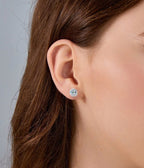 925 Sterling Silver Round Stud Earrings with Colorful CZ Horizontal Line Flathead Studs