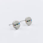 925 Sterling Silver Round Stud Earrings with Colorful CZ Horizontal Line Flathead Studs