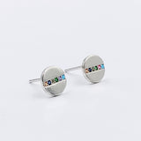 925 Sterling Silver Round Stud Earrings with Colorful CZ Horizontal Line Flathead Studs Minimalist Handmade Gift