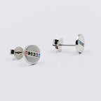 925 Sterling Silver Round Stud Earrings with Colorful CZ Horizontal Line Flathead Studs