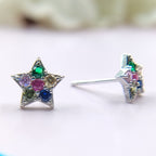 Silver Star of David Studs Earrings Stylish Star Shaped Colorful CZ