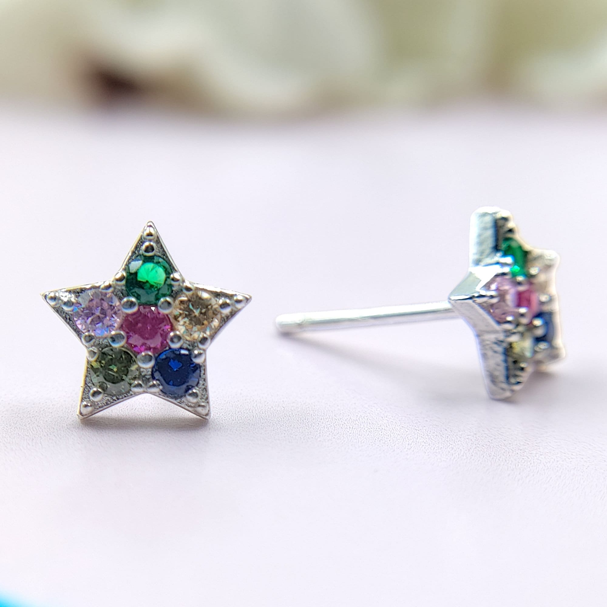 Silver Star of David Studs Earrings Stylish Star Shaped Colorful CZ Diamond Trending Stud Earring Minimalist Handmade Gift