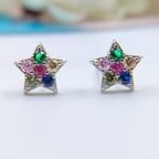 Silver Star of David Studs Earrings Stylish Star Shaped Colorful CZ