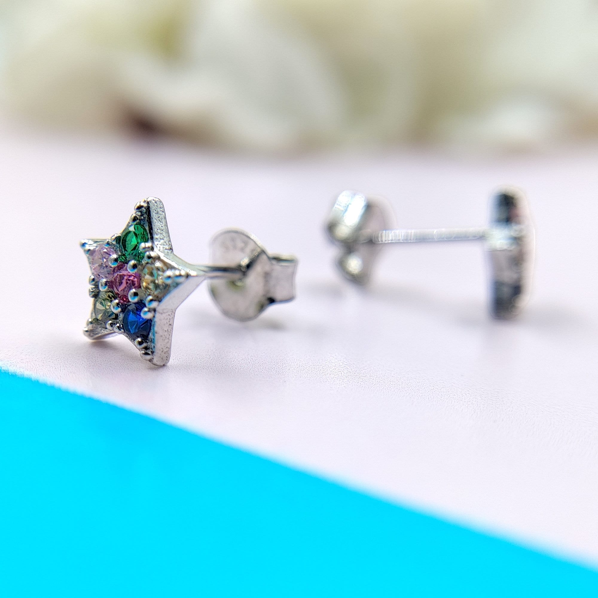 Silver Star of David Studs Earrings Stylish Star Shaped Colorful CZ Diamond Trending Stud Earring Minimalist Handmade Gift