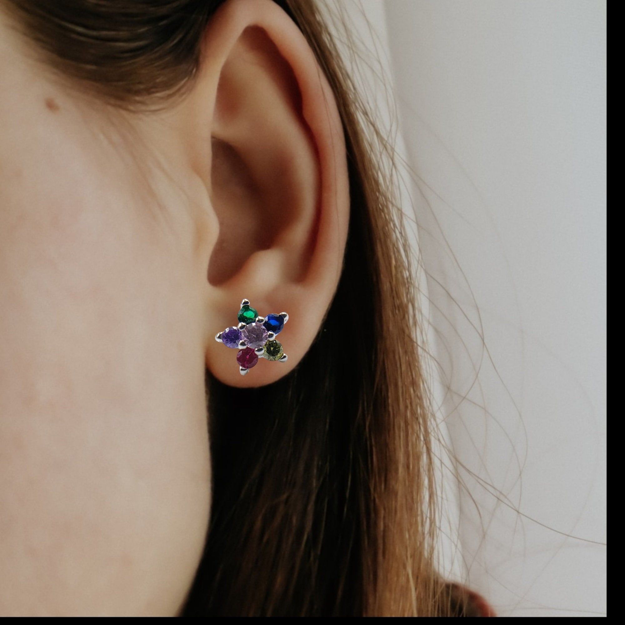 Floral Star of David Studs Earrings Stylish Flower Shaped Colorful CZ Diamond Trending Stud Earring Minimalist Handmade Gift