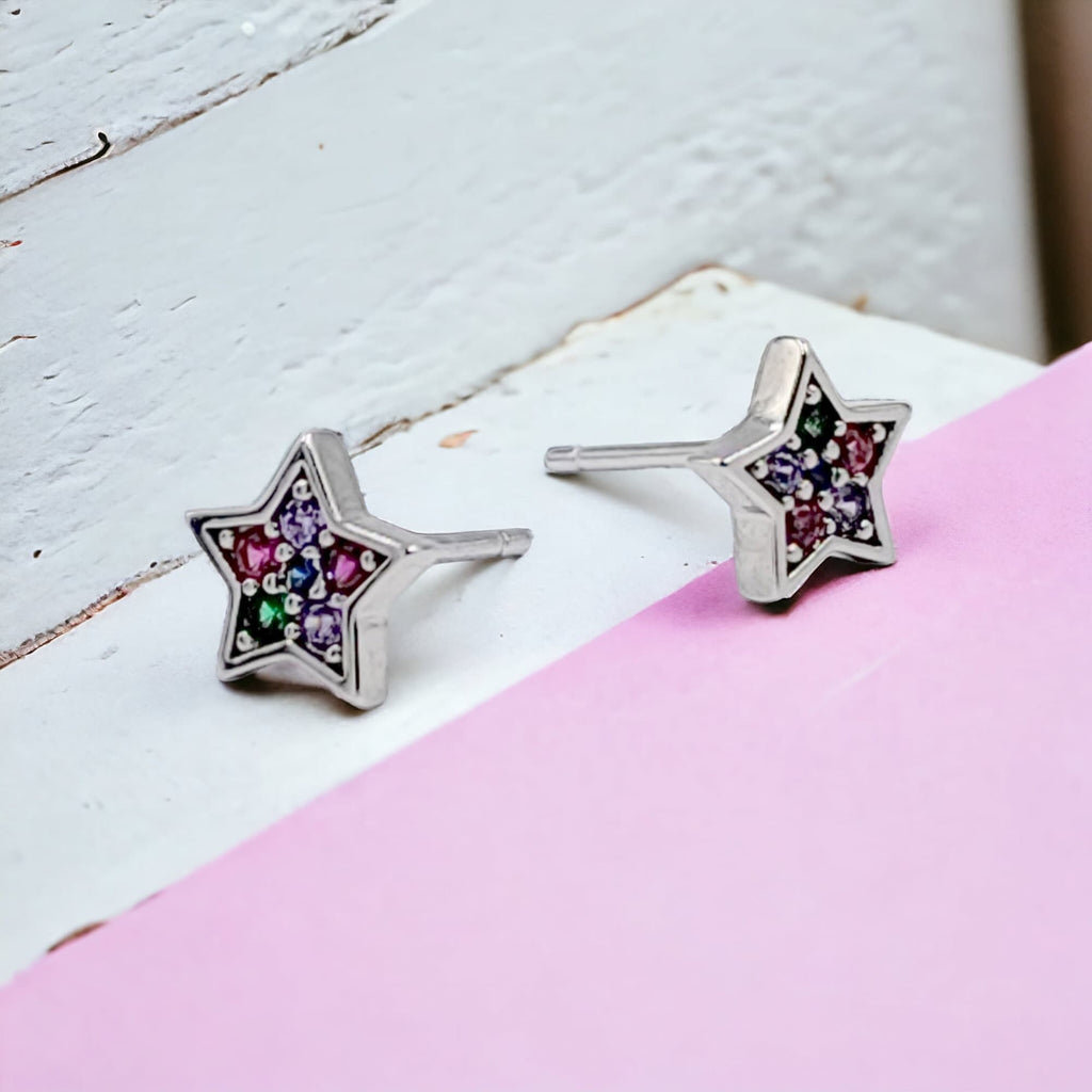 Star of David Studs Earrings Stylish Stud Earring Silver Star Shaped Stud with Colorful CZ