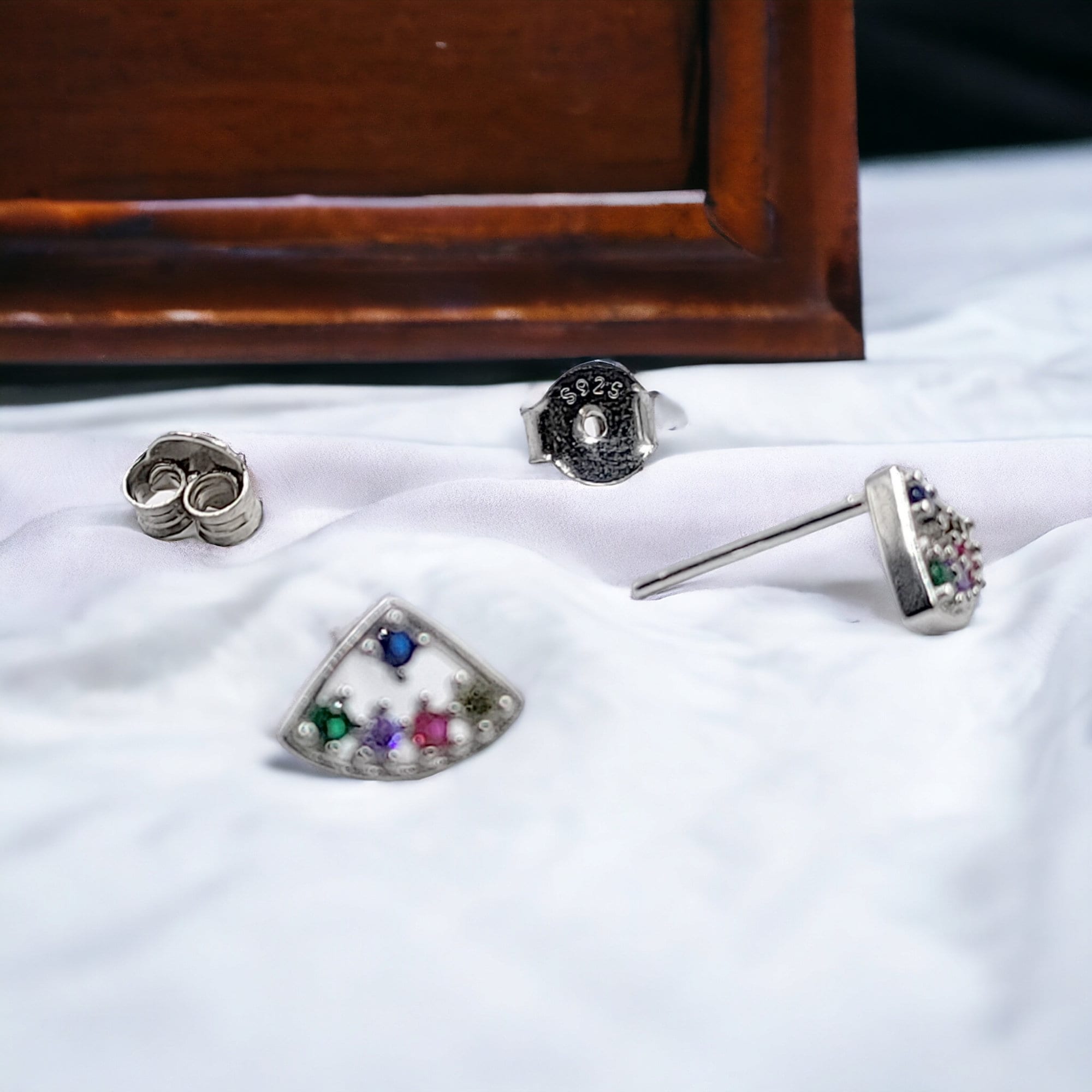 Silver Triangle Stud Earrings with Cubic Zirconia 925 Sterling Silver Pyramid Stud Earrings for Women for Her