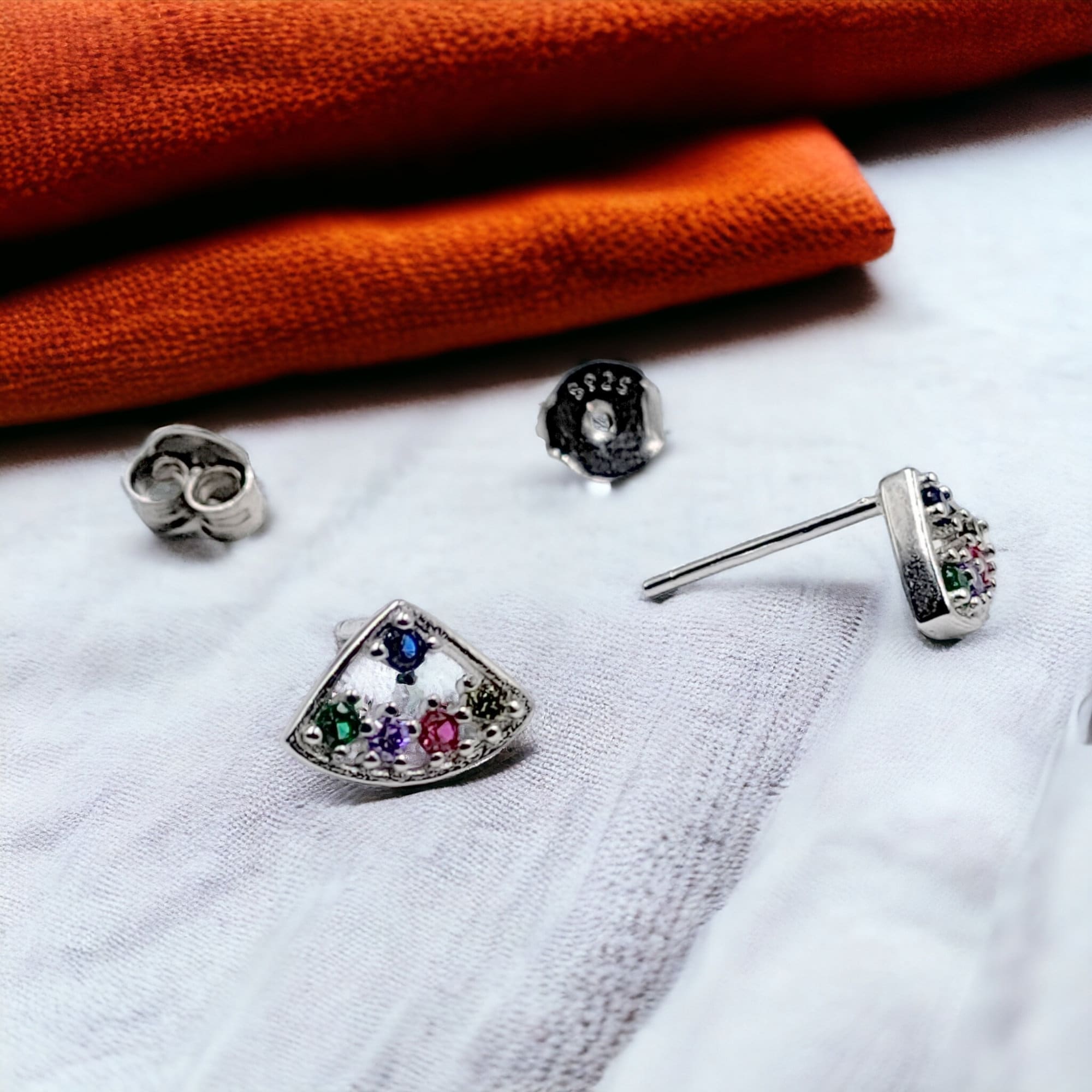 Silver Triangle Stud Earrings with Cubic Zirconia 925 Sterling Silver Pyramid Stud Earrings for Women for Her