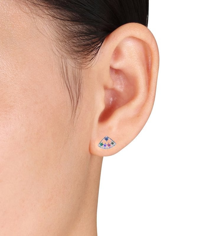 Silver Triangle Stud Earrings with Cubic Zirconia 925 Sterling Silver Pyramid Stud Earrings for Women for Her