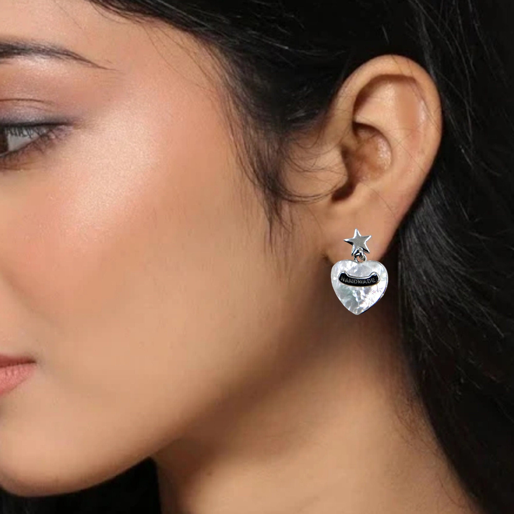 Stunning Heart Shaped Dangle Earrings 925 Sterling Silver with Star Drop Delicate Earrings For Women